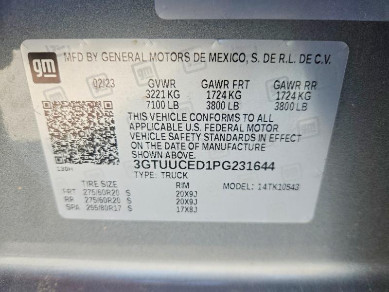 2023 Gmc Sierra მანქანა იყიდება აუქციონზე, vin: 3GTUUCED1PG231644, აუქციონის ნომერი: 47185076