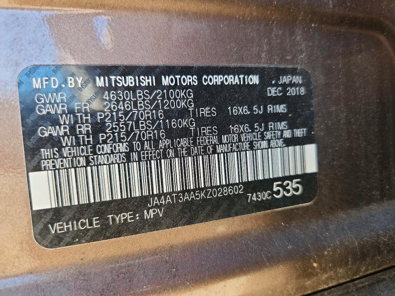 Продаж на аукціоні авто 2019 Mitsubishi Eclipse Cross, vin: JA4AT3AA5KZ028602, номер лоту: 41658946
