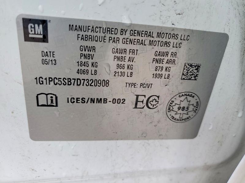 Aukcja sprzedaży 2013 Chevrolet Cruze, vin: 1G1PC5SB7D7320908, numer aukcji: 78132825