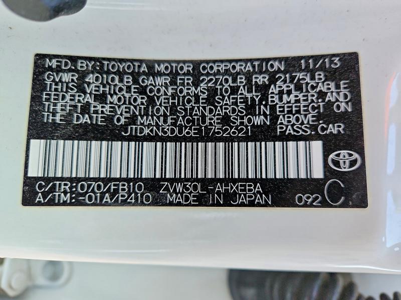 Aukcja sprzedaży 2014 Toyota Prius, vin: JTDKN3DU6E1752621, numer aukcji: 45780956