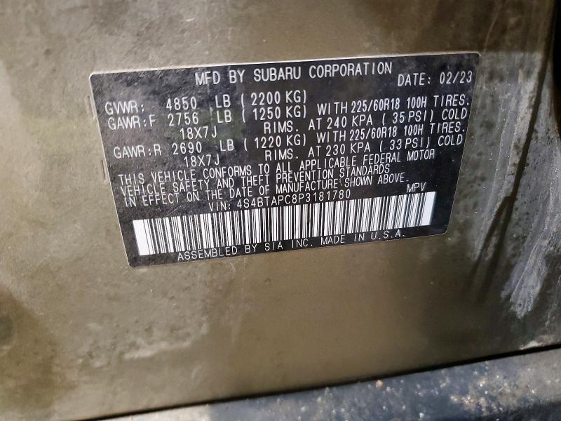 2023 Subaru Outback მანქანა იყიდება აუქციონზე, vin: 4S4BTAPC8P3181780, აუქციონის ნომერი: 47795256