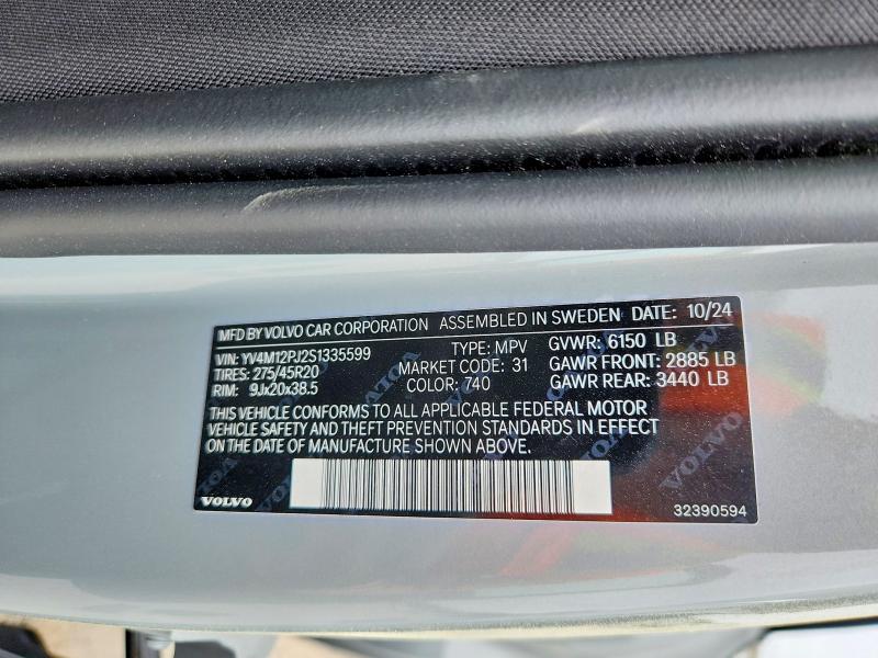 Aukcja sprzedaży 2025 Volvo Xc90, vin: YV4M12PJ2S1335599, numer aukcji: 47317156