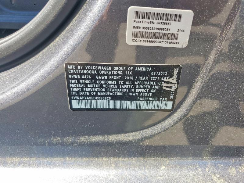 2013 Volkswagen Passat მანქანა იყიდება აუქციონზე, vin: 1VWAP7A35DC030825, აუქციონის ნომერი: 46921596