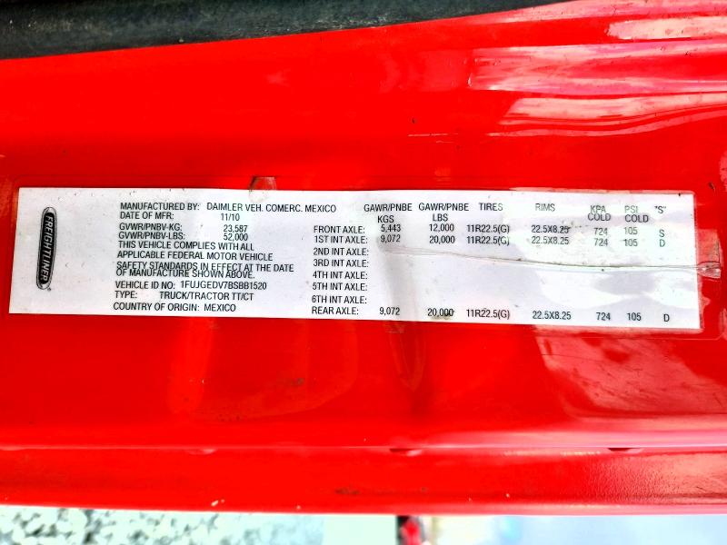 Продаж на аукціоні авто 2011 Freigliner Cascadia, vin: 1FUJGEDV7BSBB1520, номер лоту: 46129456