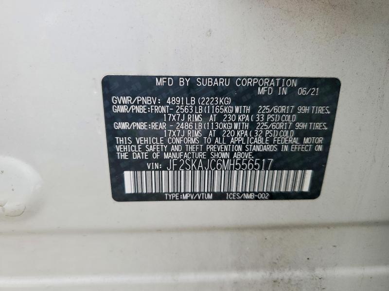 46642946 :رقم المزاد ، JF2SKAJC6MH556517 vin ، 2021 Subaru Forester مزاد بيع