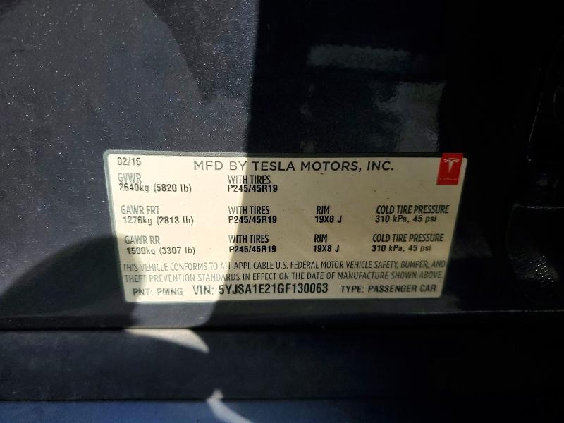 41607356 :رقم المزاد ، 5YJSA1E21GF130063 vin ، 2016 Tesla Model S مزاد بيع