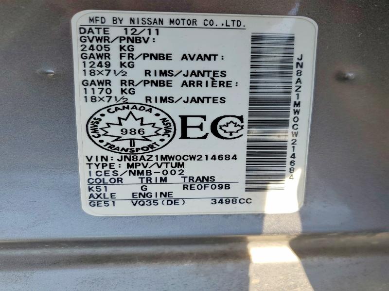 79024435 :رقم المزاد ، JN8AZ1MW0CW214684 vin ، 2012 Nissan Murano مزاد بيع