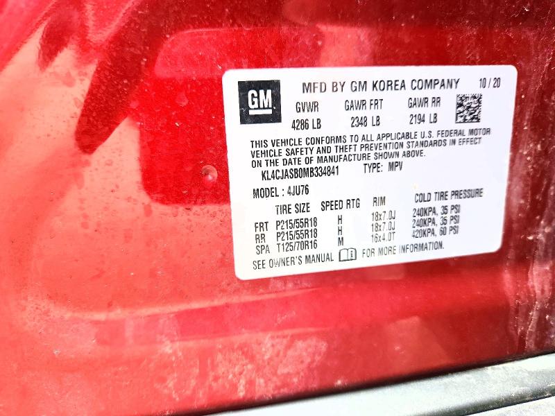 2021 Buick Encore მანქანა იყიდება აუქციონზე, vin: KL4CJASB0MB334841, აუქციონის ნომერი: 41782326