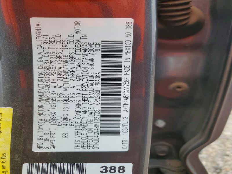 47275476 :رقم المزاد ، 3TMJU4GN4BM123723 vin ، 2011 Toyota Tacoma مزاد بيع