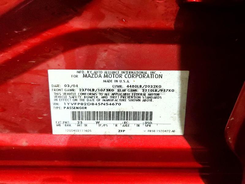 Продаж на аукціоні авто 2004 Mazda 6, vin: 1YVFP82D845N54670, номер лоту: 47877366