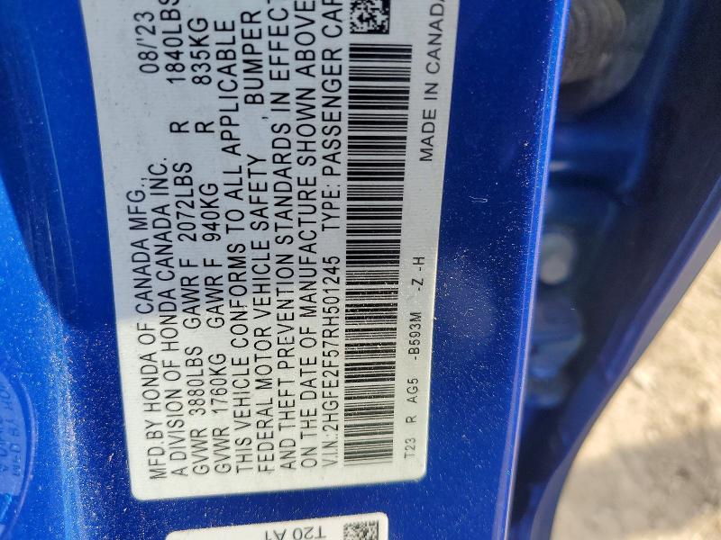 Продаж на аукціоні авто 2024 Honda Civic, vin: 2HGFE2F57RH501245, номер лоту: 48080496