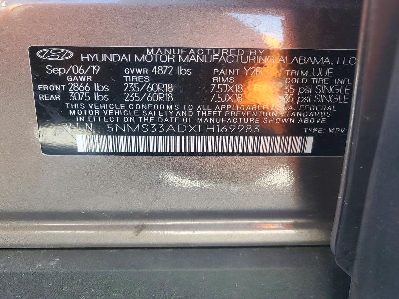 2020 Hyundai Santa Fe მანქანა იყიდება აუქციონზე, vin: 5NMS33ADXLH169983, აუქციონის ნომერი: 46801656