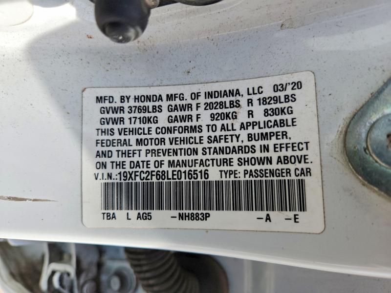 46733816 :رقم المزاد ، 19XFC2F68LE016516 vin ، 2020 Honda Civic مزاد بيع