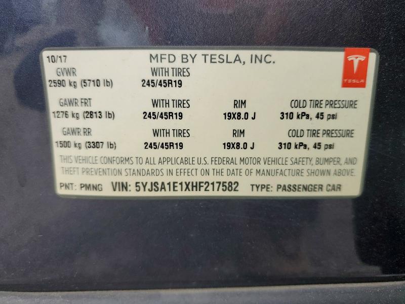 Aukcja sprzedaży 2017 Tesla Model S, vin: 5YJSA1E1XHF217582, numer aukcji: 48315336