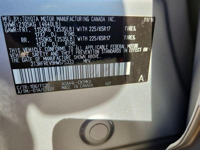 Продаж на аукціоні авто 2017 Toyota Rav4, vin: 2T3RFREV9HW575333, номер лоту: 46936226