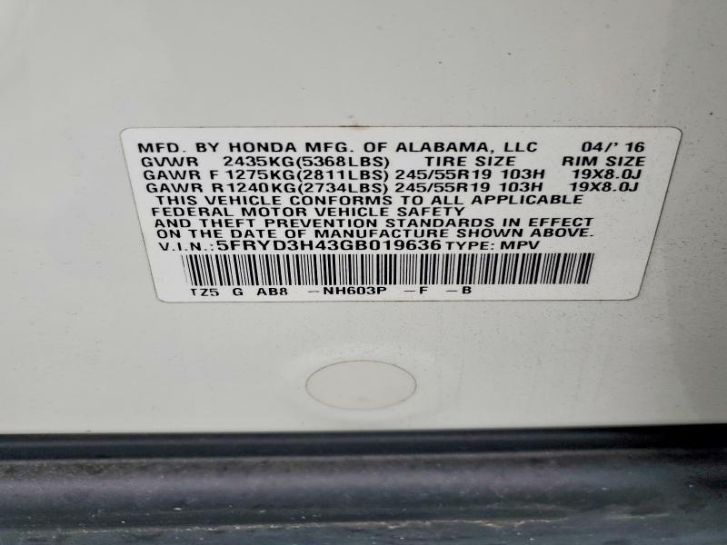 Aukcja sprzedaży 2016 Acura Mdx, vin: 5FRYD3H43GB019636, numer aukcji: 79483355