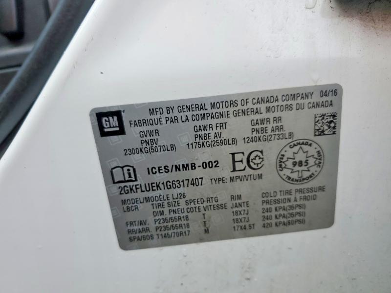 2016 Gmc Terrain მანქანა იყიდება აუქციონზე, vin: 2GKFLUEK1G6317407, აუქციონის ნომერი: 41784366