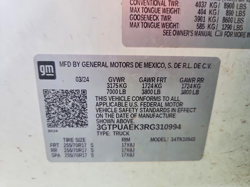 Продаж на аукціоні авто 2024 Gmc Sierra, vin: 3GTPUAEK3RG310994, номер лоту: 47455736
