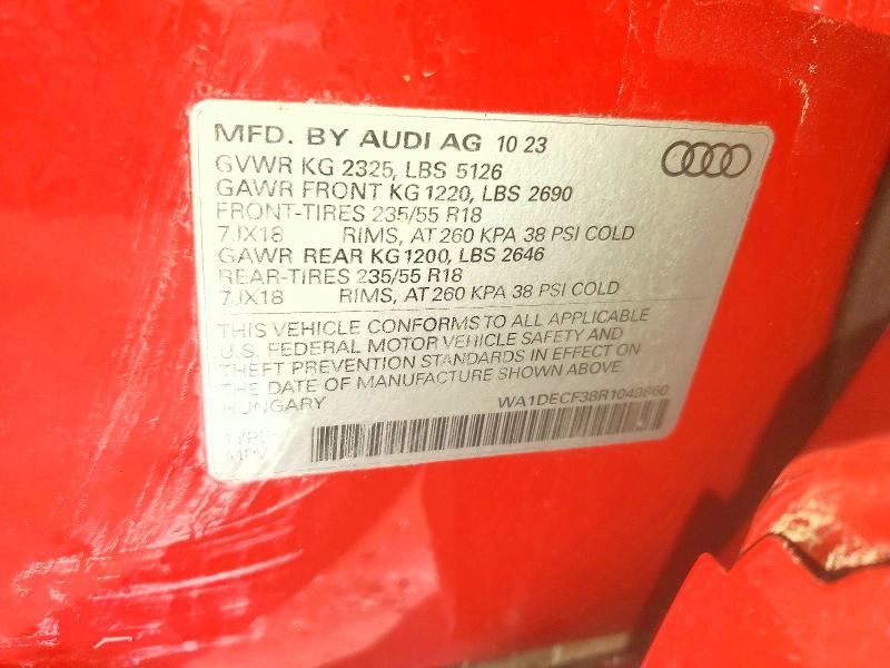 2024 Audi Q3 მანქანა იყიდება აუქციონზე, vin: WA1DECF38R1049860, აუქციონის ნომერი: 41869546