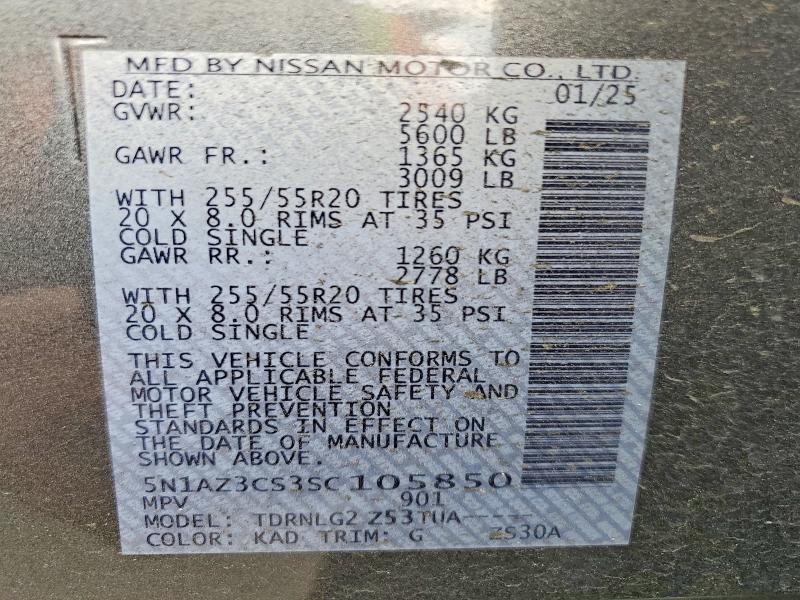 Aukcja sprzedaży 2025 Nissan Murano, vin: 5N1AZ3CS3SC105850, numer aukcji: 47626046
