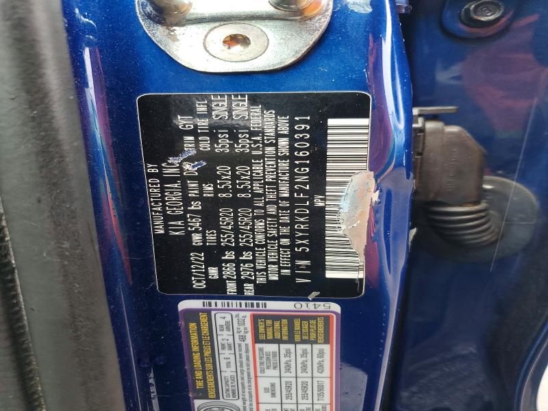 78526125 :رقم المزاد ، 5XYRKDLF2NG160391 vin ، 2022 Kia Sorento مزاد بيع