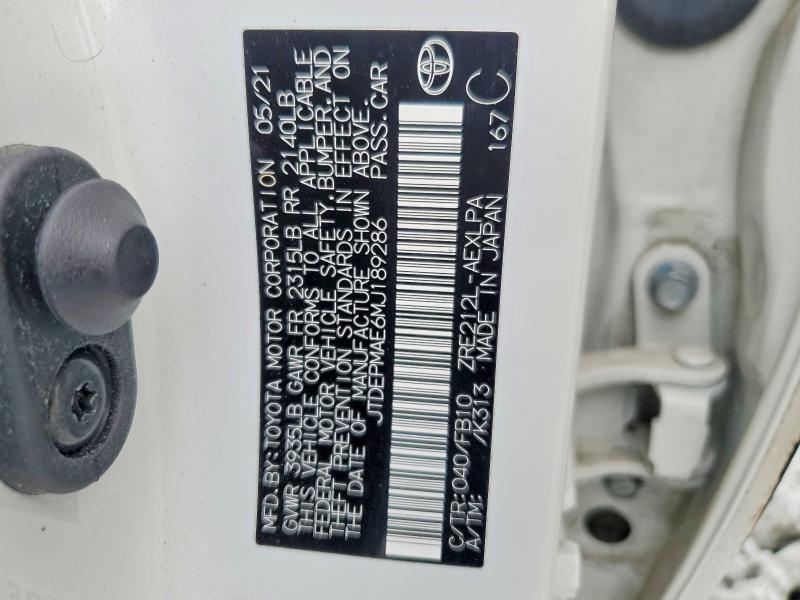 Aukcja sprzedaży 2021 Toyota Corolla, vin: JTDEPMAE6MJ189286, numer aukcji: 79617105