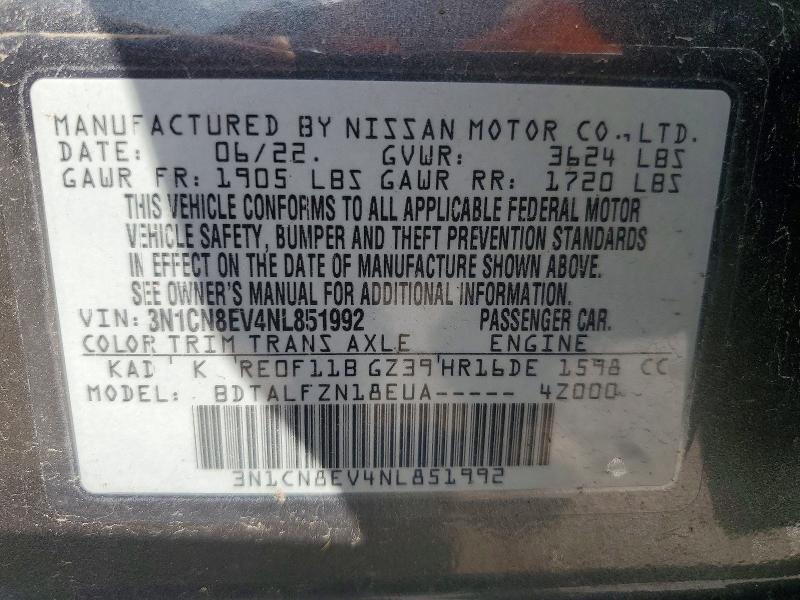 Aukcja sprzedaży 2022 Nissan Versa, vin: 3N1CN8EV4NL851992, numer aukcji: 41695266