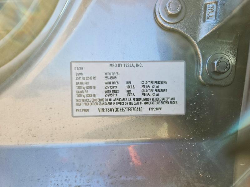 2026 Tesla Model Y მანქანა იყიდება აუქციონზე, vin: 7SAYGDEE7TF570418, აუქციონის ნომერი: 46642466