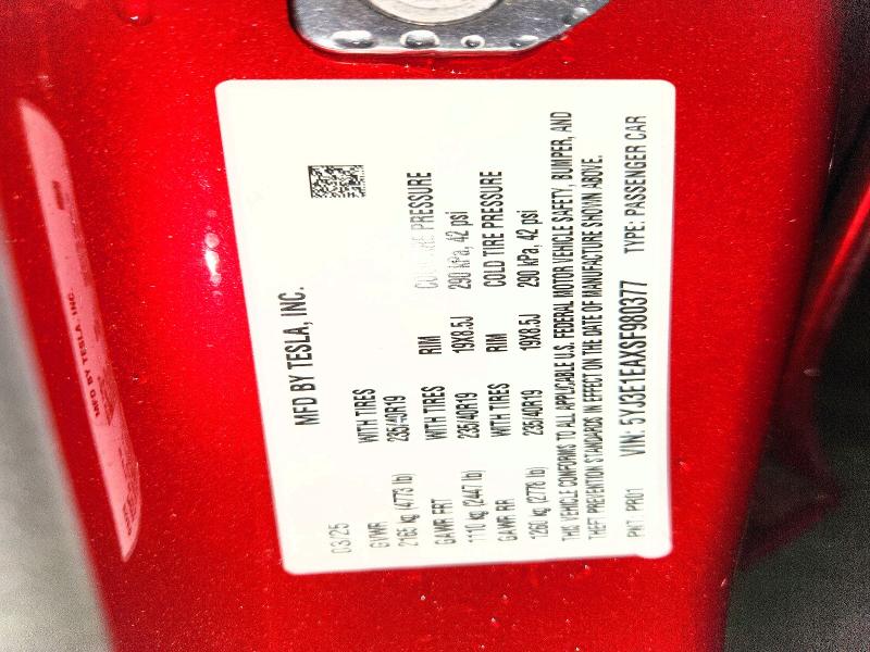 45832946 :رقم المزاد ، 5YJ3E1EAXSF980377 vin ، 2025 Tesla Model 3 مزاد بيع