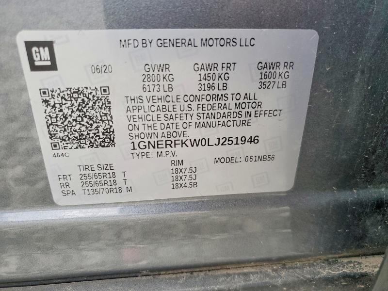 Продаж на аукціоні авто 2020 Chevrolet Traverse, vin: 1GNERFKW0LJ251946, номер лоту: 42010566