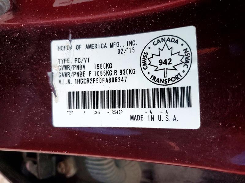 47646226 :رقم المزاد ، 1HGCR2F50FA806247 vin ، 2015 Honda Accord مزاد بيع