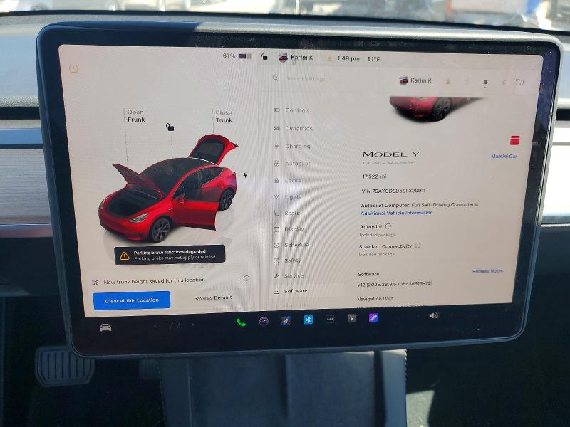 2025 Tesla Model Y მანქანა იყიდება აუქციონზე, vin: 7SAYGDED5SF320911, აუქციონის ნომერი: 45825556