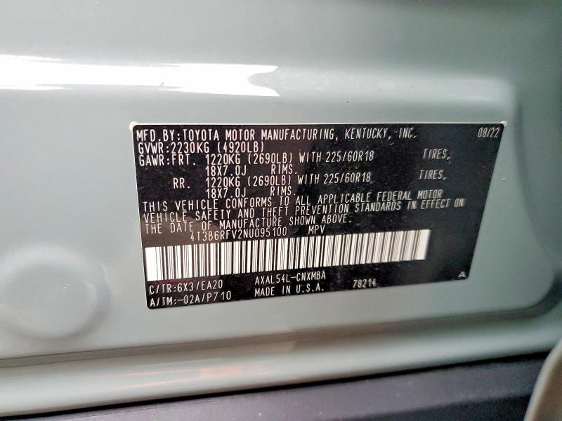 2022 Toyota Rav4 Hybrid მანქანა იყიდება აუქციონზე, vin: 4T3B6RFV2NU095100, აუქციონის ნომერი: 47517716