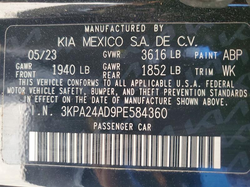 2023 Kia Rio მანქანა იყიდება აუქციონზე, vin: 3KPA24AD9PE584360, აუქციონის ნომერი: 45829216