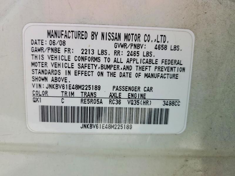 46271556 :رقم المزاد ، JNKBV61E48M225189 vin ، 2008 Infiniti G35 مزاد بيع