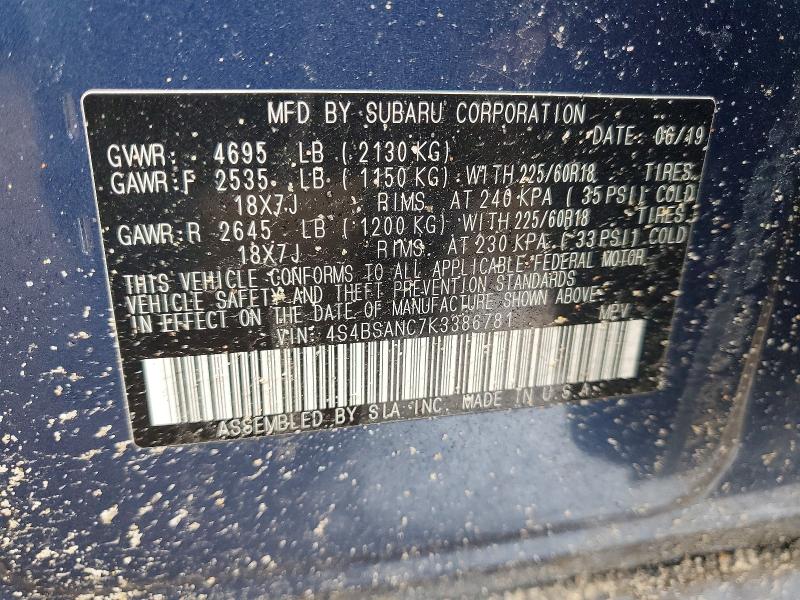 Продажа на аукционе авто 2019 Subaru Outback, vin: 4S4BSANC7K3386781, номер лота: 46262296
