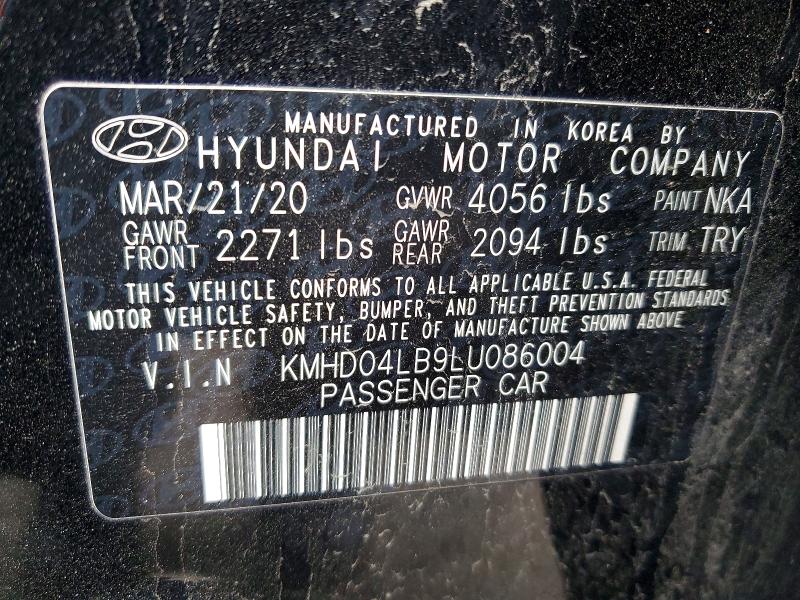 46573666 :رقم المزاد ، KMHD04LB9LU086004 vin ، 2020 Hyundai Elantra مزاد بيع