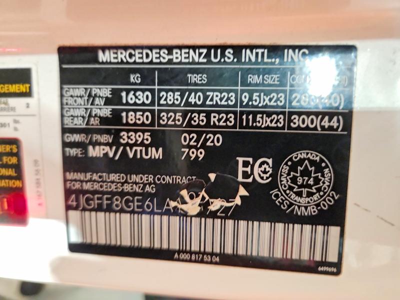 2020 Mercedes-benz Gls მანქანა იყიდება აუქციონზე, vin: 4JGFF8GE6LA197727, აუქციონის ნომერი: 45458126