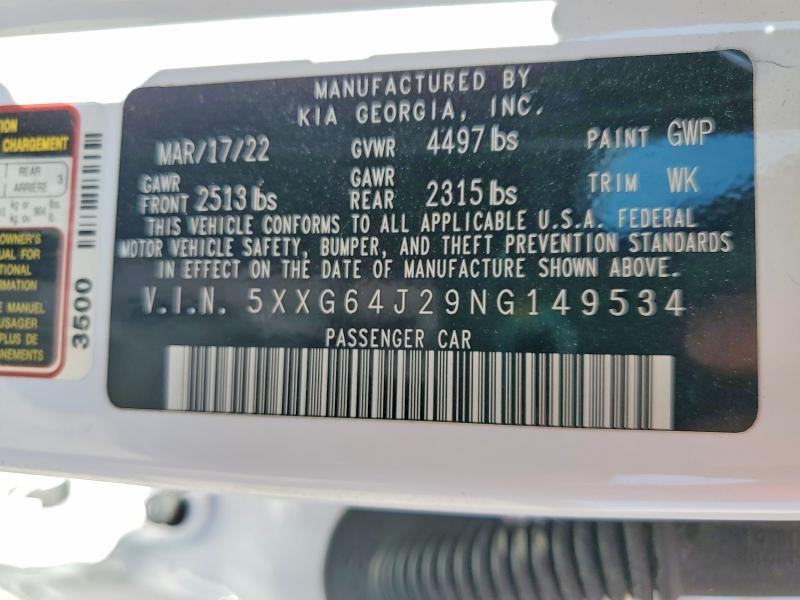 Aukcja sprzedaży 2022 Kia K5, vin: 5XXG64J29NG149534, numer aukcji: 79726705