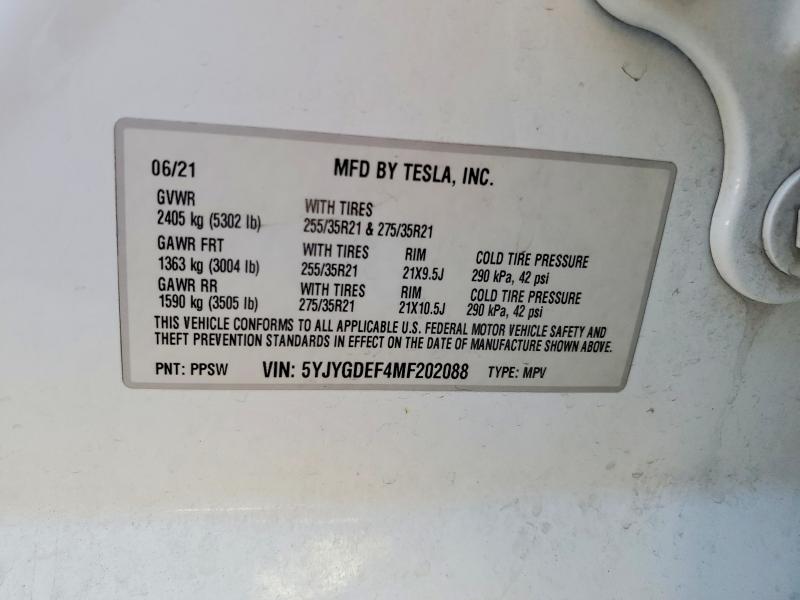 Aukcja sprzedaży 2021 Tesla Model Y, vin: 5YJYGDEF4MF202088, numer aukcji: 41921376
