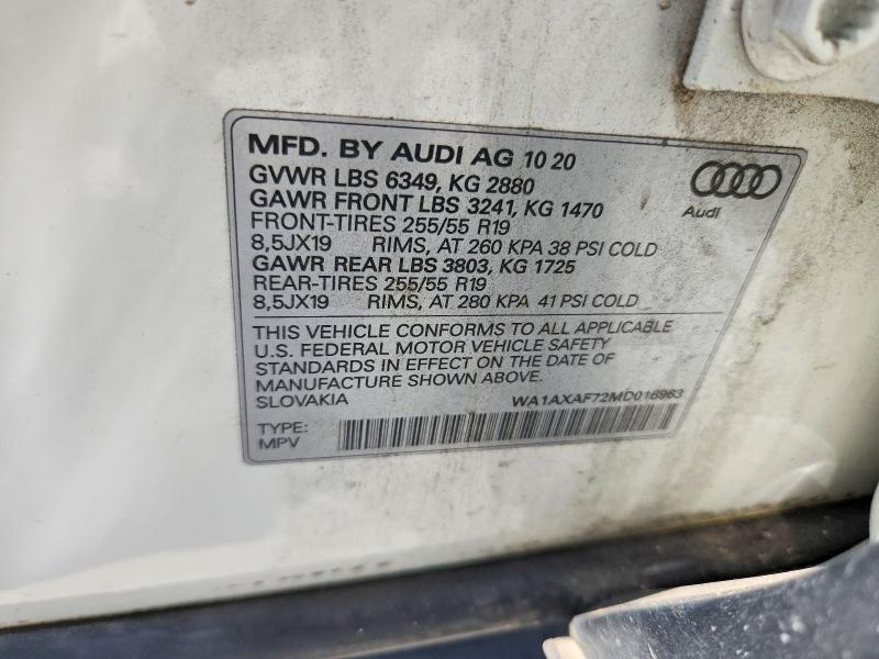 Aukcja sprzedaży 2021 Audi Q7, vin: WA1AXAF72MD016963, numer aukcji: 47802816