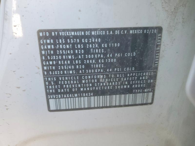 47586906 :رقم المزاد ، 3VV2B7AX4LM118434 vin ، 2020 Volkswagen Tiguan مزاد بيع