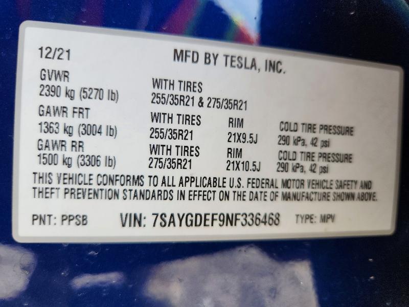 Aukcja sprzedaży 2022 Tesla Model Y, vin: 7SAYGDEF9NF336468, numer aukcji: 42038416