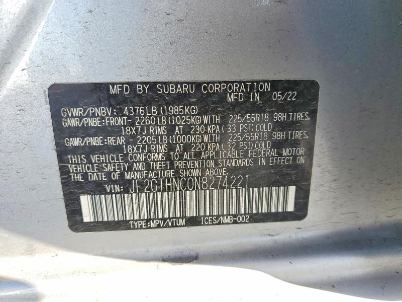 47407606 :رقم المزاد ، JF2GTHNC0N8274221 vin ، 2022 Subaru Crosstrek مزاد بيع