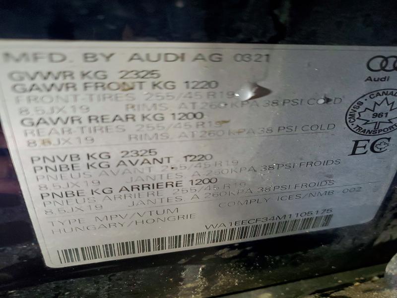 Aukcja sprzedaży 2021 Audi Q3, vin: WA1EECF34M1105175, numer aukcji: 46397606