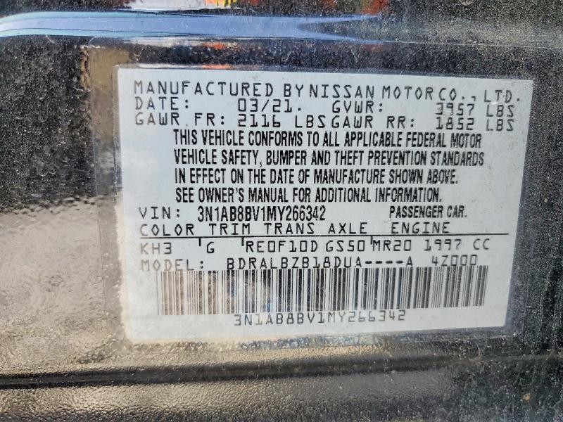 2021 Nissan Sentra მანქანა იყიდება აუქციონზე, vin: 3N1AB8BV1MY266342, აუქციონის ნომერი: 45733036