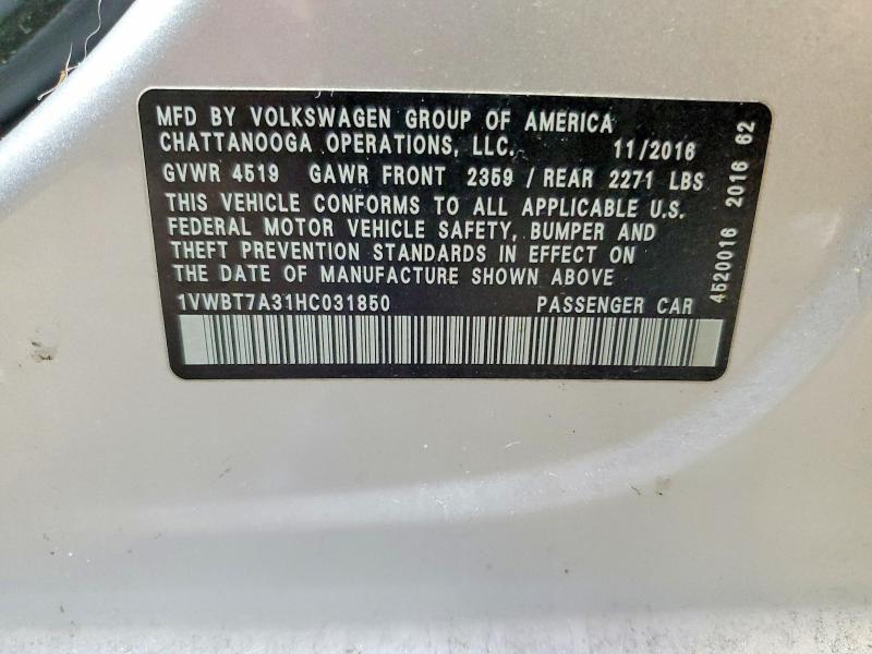 79165345 :رقم المزاد ، 1VWBT7A31HC031850 vin ، 2017 Volkswagen Passat مزاد بيع