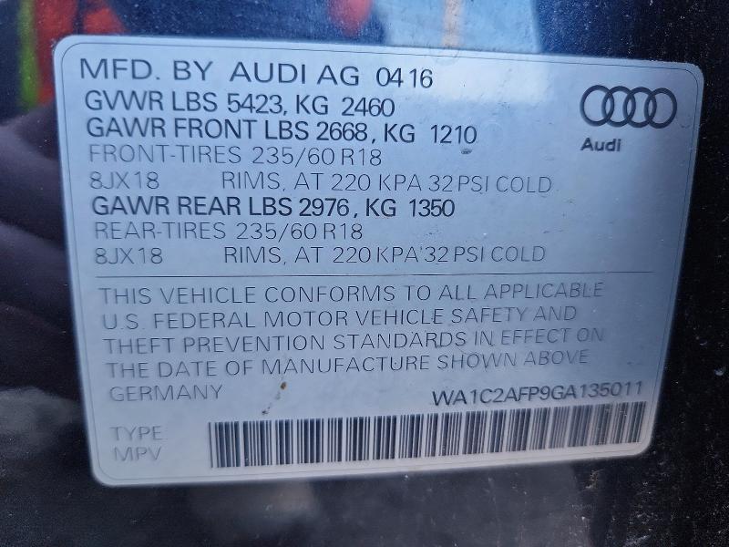 46754896 :رقم المزاد ، WA1C2AFP9GA135011 vin ، 2016 Audi Q5 مزاد بيع
