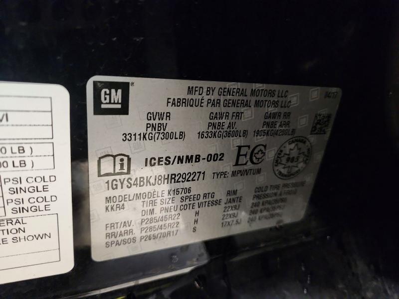 45581486 :رقم المزاد ، 1GYS4BKJ8HR292271 vin ، 2017 Cadillac Escalade مزاد بيع