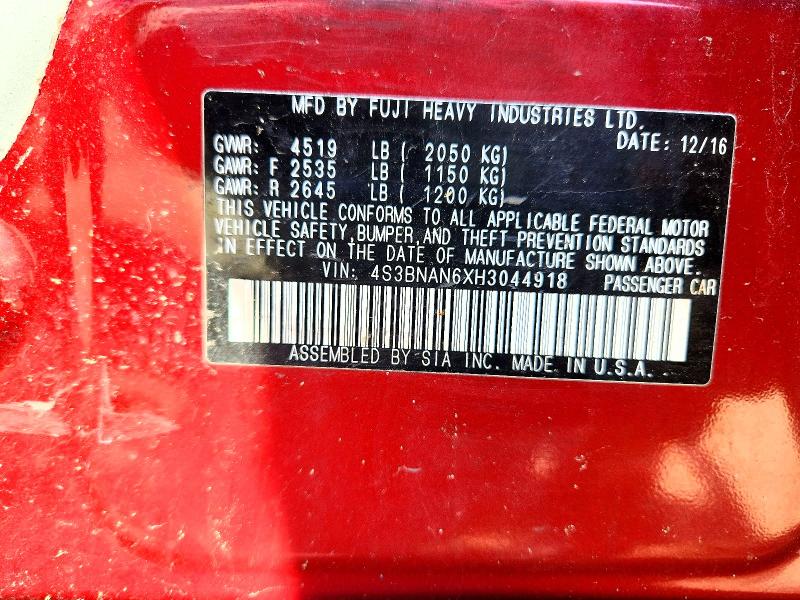 2017 Subaru Legacy მანქანა იყიდება აუქციონზე, vin: 4S3BNAN6XH3044918, აუქციონის ნომერი: 46181646